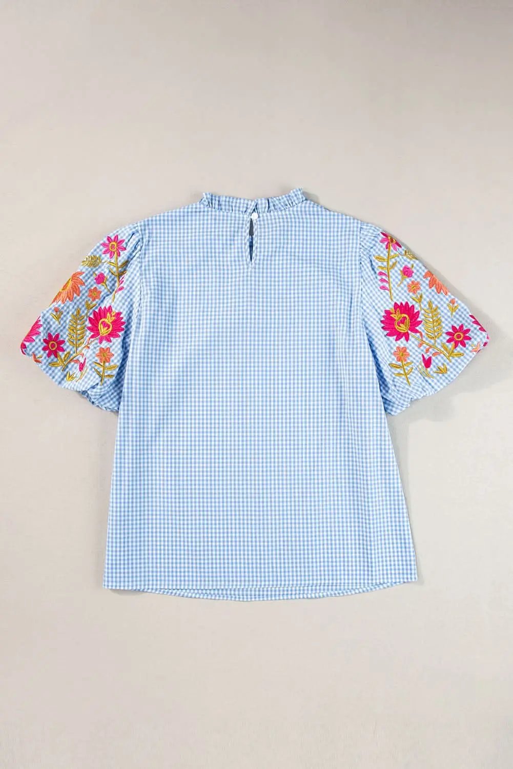 Light blue floral blouse with puff sleeves - Love Salve